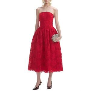Self Portrait Bandeau Lace Midi Dress in Red US 0